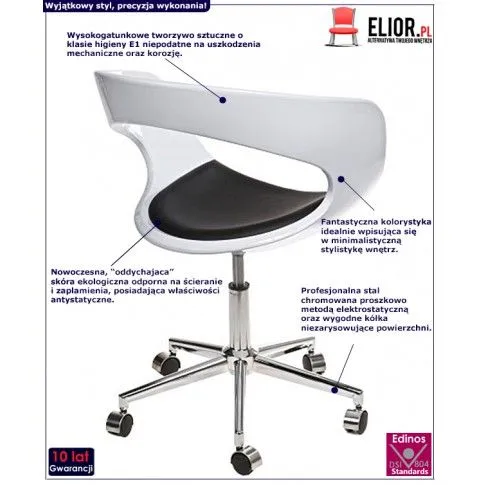 Fotografia Fotel biurowy Lambda - biało - czarny z kategorii Pracownia i biuro