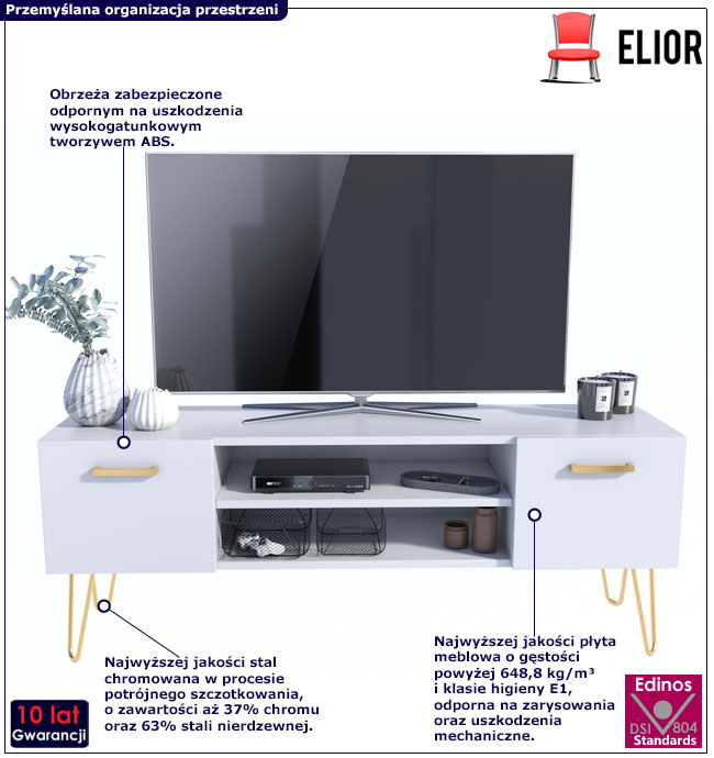 Biała nowoczesna szafka pod telewizor w stylu glamour Gavina