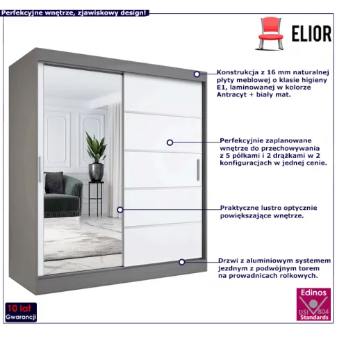 Przesuwna szafa z lustrem antracyt biały Felix 5X