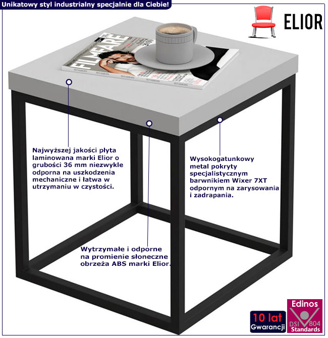 Infografika kwadratowego stolika kawowego Tropez