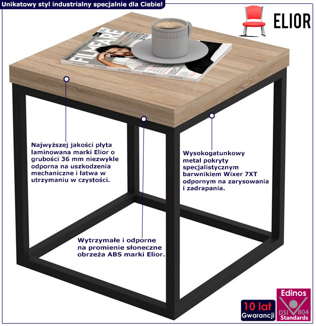 Infografika kwadratowego stolika do salonu Tropez