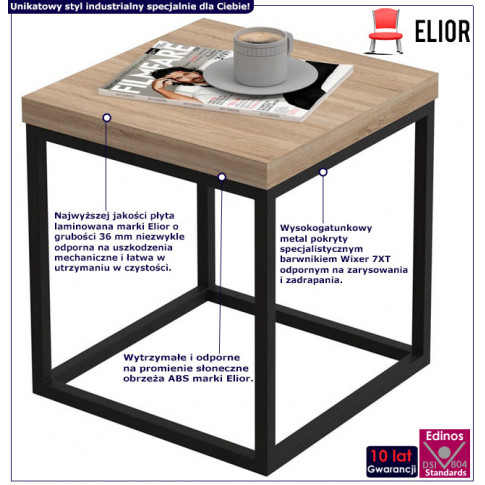 Infografika kwadratowego stolika w stylu industrialnym dab sonoma Tropez