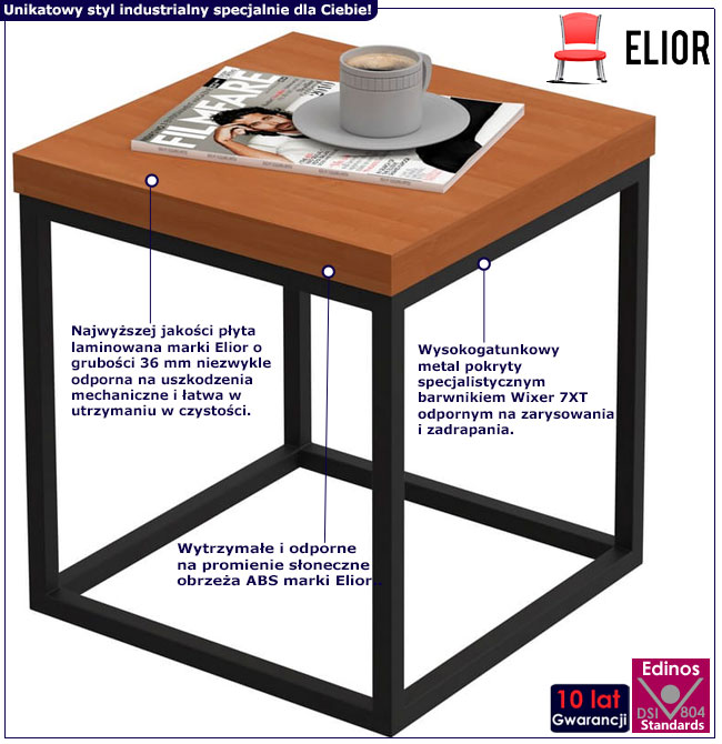 Infografika industrialnego kawowego stolika do salonu Tropez