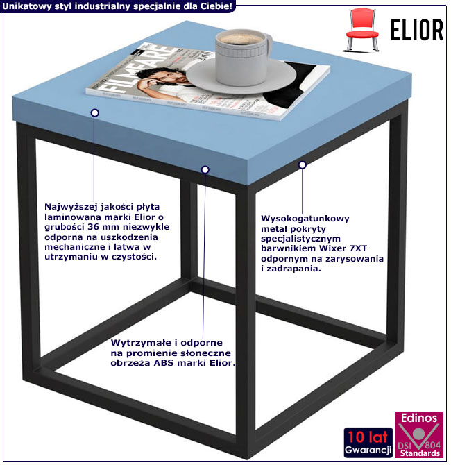 Infografika nowoczesnego niebieskiego stolika kawowego Eureka