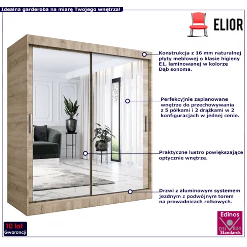 Przesuwna szafa z lustrem 180 dąb sonoma Edna 5X