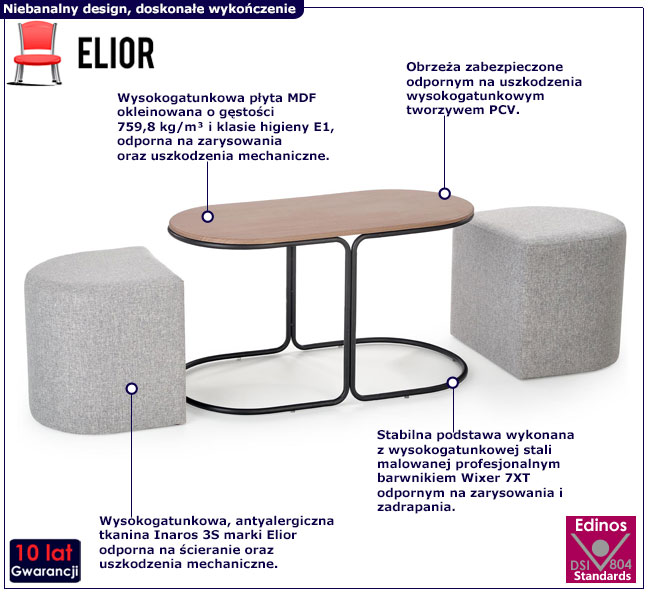 Ława w stylu loftowym z pufami Akoja