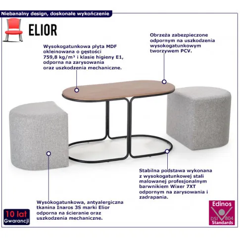 Loftowa ława z pufami Tahos