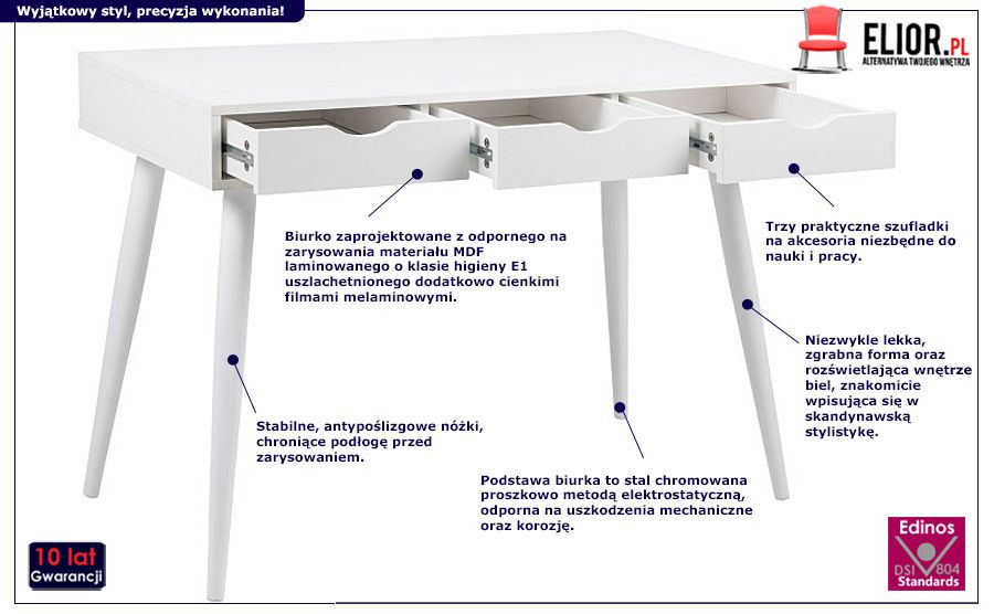 Stylowe biurko skandynawskie Dolio - białe