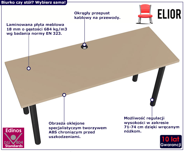 Nowoczesne biurko do komputera z przepustem kablowym Vezi