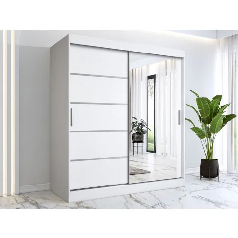 Wizualizacja aranżacji z białą przesuwną szafą z lustrem 180cm Lorenza 5X