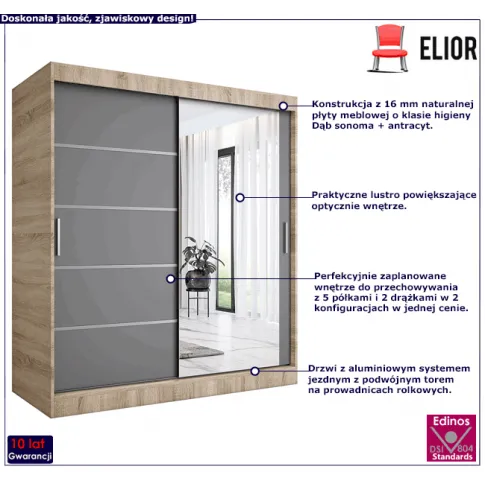 Przesuwna szafa z lustrem dąb sonoma antracyt Lorenza 5X