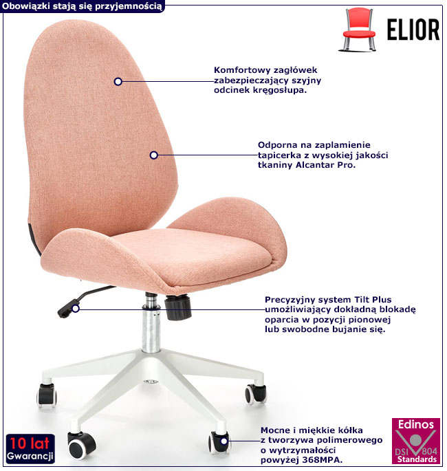 Różowy nowoczesny fotel do biurka Naron