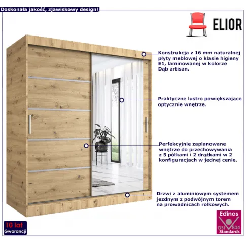 Przesuwna szafa z lustrem dąb artisan Lorenza 5X