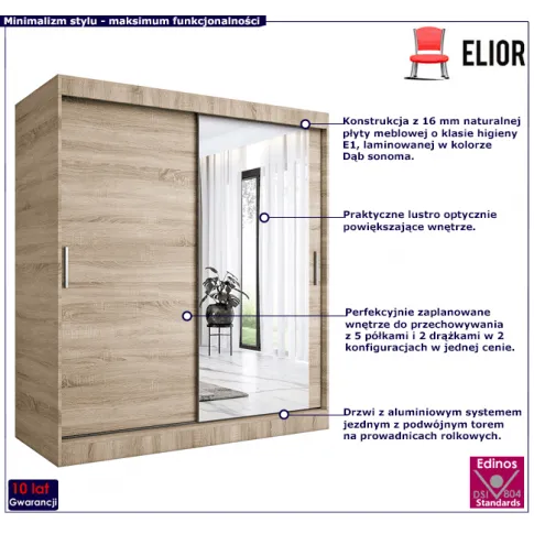 Przesuwna szafa dąb sonoma 180cm Palmira 5X