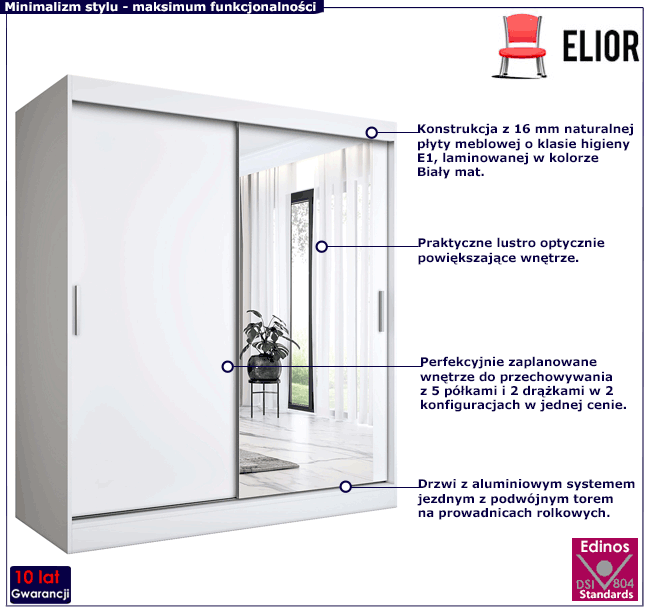 Szafa przesuwna z lustrem biała Palmira 5X