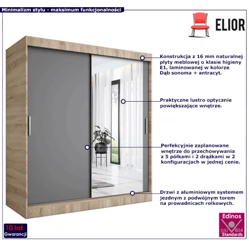 Przesuwna szafa dąb sonoma antracyt 180cm Palmira 5X
