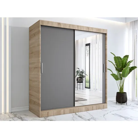 Wizualizacja z szafą przesuwną z lustrem dąb sonoma antracyt 180cm Palmira 5X