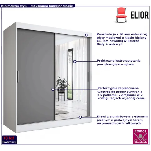 Przesuwna szafa biel antracyt 180cm Palmira 5X