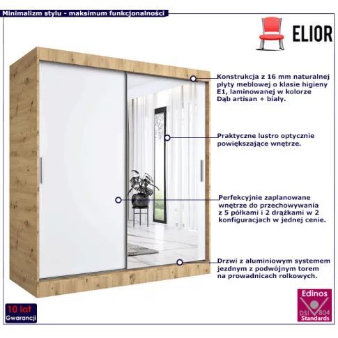 Przesuwna szafa dąb artisan biały 180cm Palmira 5X