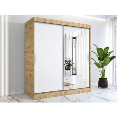 Wizualizacja z szafą przesuwną z lustrem dąb artisan biały 180cm Palmira 5X