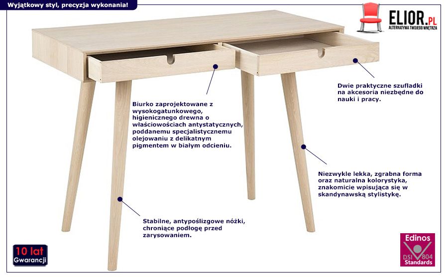 Jasne biurko Astrin - naturalne