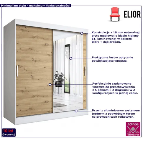 Przesuwna szafa biel dąb artisan 180cm Palmira 5X