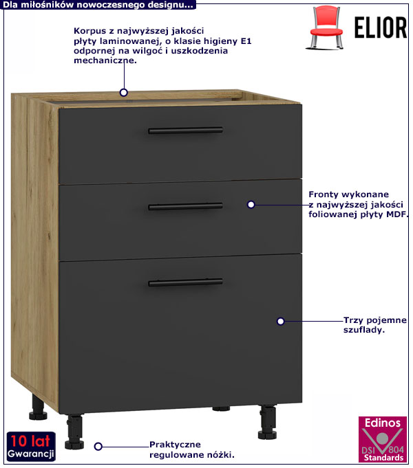 Szafka kuchenna dolna z szufladami Vokres 9X antracyt