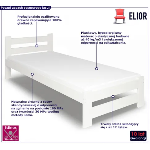 lozko pojedyncze drewniane zinos biale