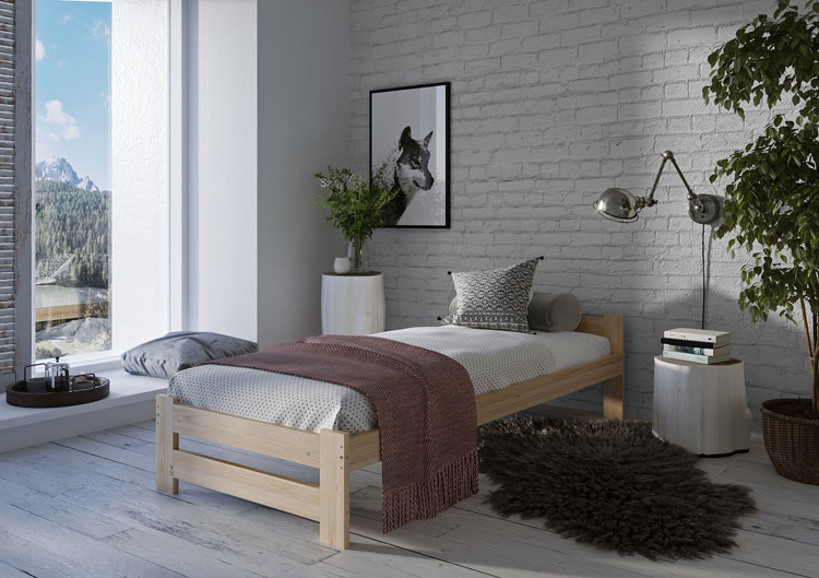 Jednoosobowe łóżko drewniane z materacem Difo