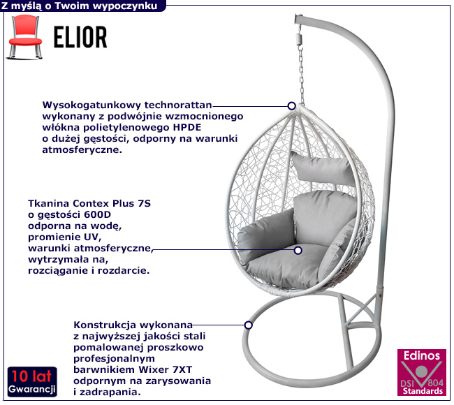 Biały fotel wiszący Dormi