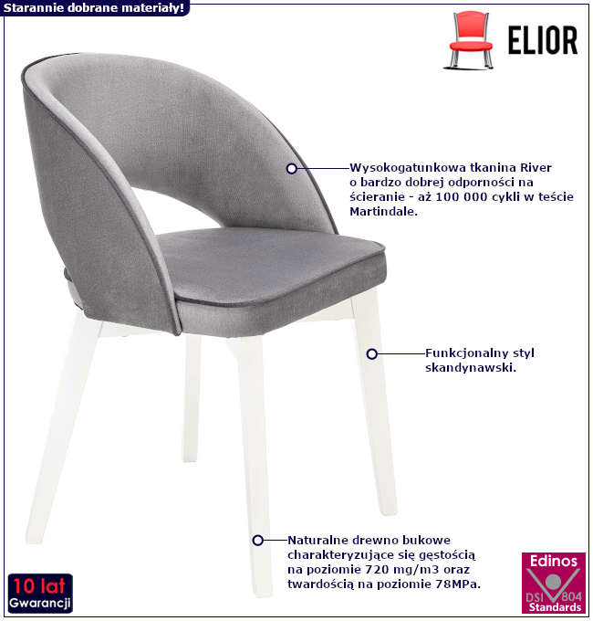 Produkt Szare drewniane krzesło gięte z białymi nóżkami - Sidal