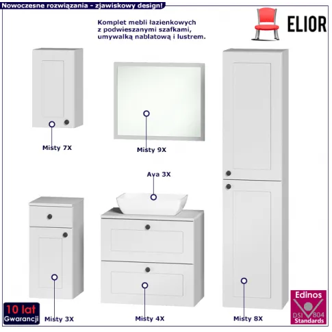 Komplet białych mebli łazienkowych Misty 6S