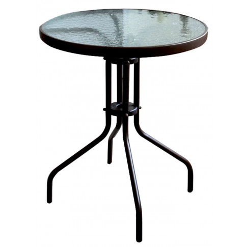 okrągły stolik ogrodowy z hartowanego szkła na taras brązowy razi