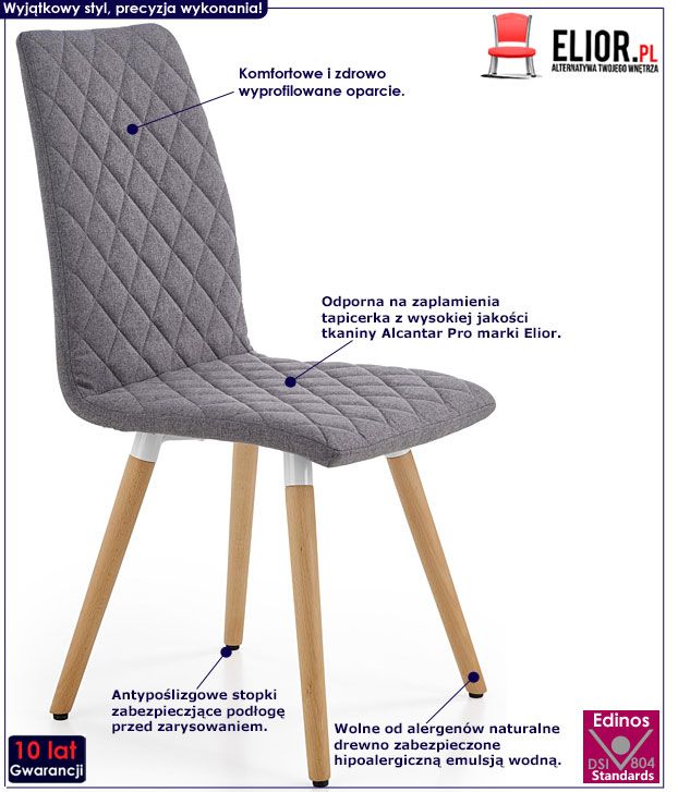 Szare krzesło drewniane do stołu Visteria