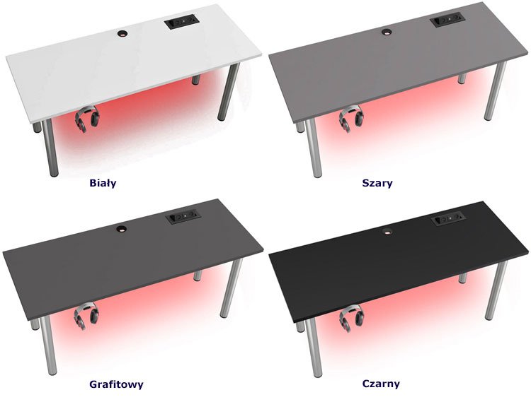 Kolory biurka gamingowego z podświetleniem led Nobius