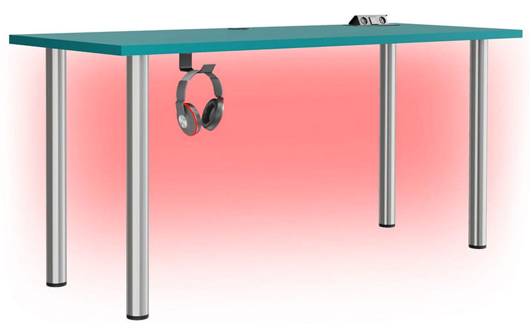 Wizualizacja biurka gamingowego z listwą Nobius w kolorze turkusowym