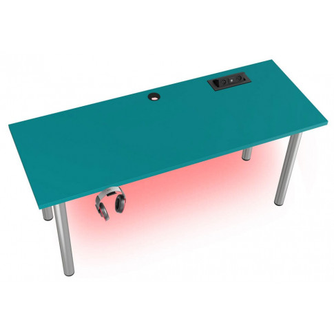turkusowe biurko gamingowe z podświetleniem ledowym nobius
