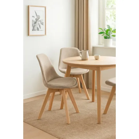 Szczegółowe zdjęcie nr 4 produktu Beżowe tapicerowane stylowe krzesło drewniane - Malibex