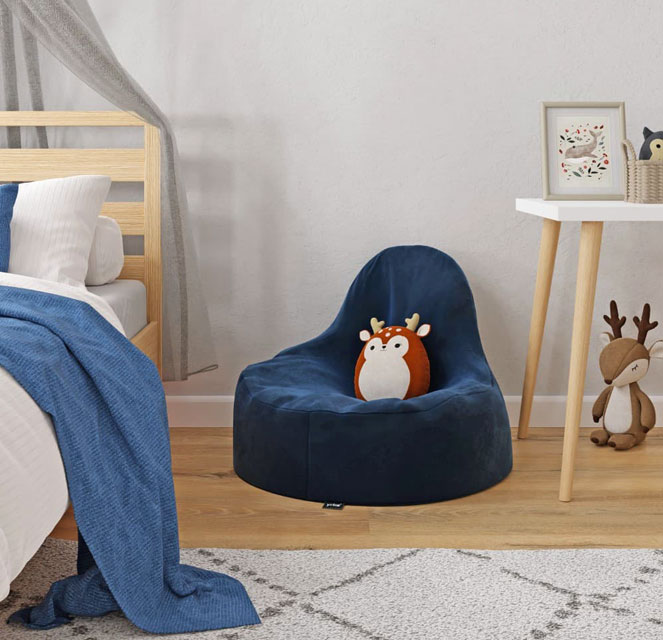 Wizualizacja sypialni dziecięcej z wykorzystaniem pufy Wiki