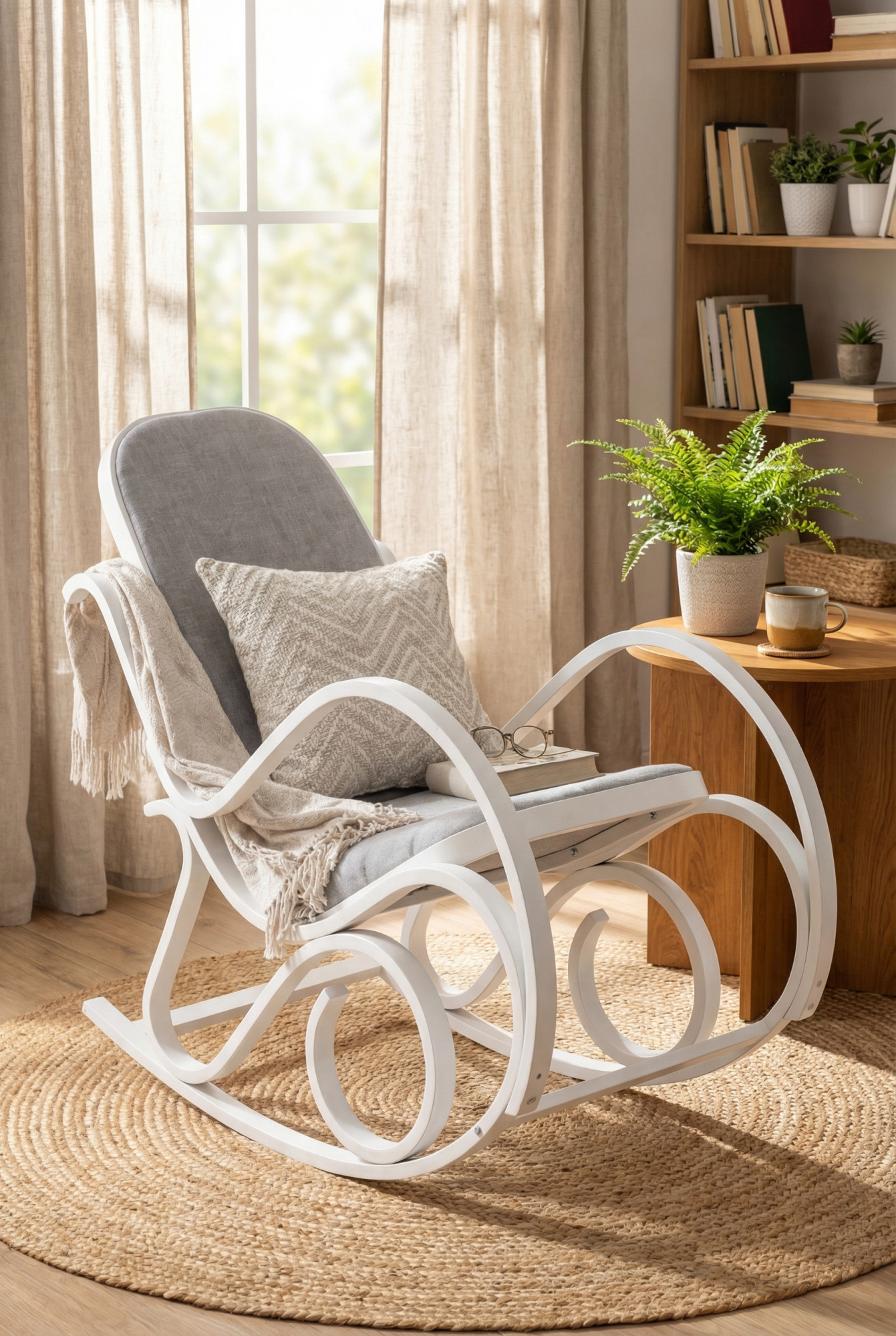 Przykładowe wykorzystanie fotela bujanego białego Patma