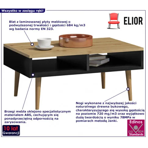 Niska ława Lorux dąb artisan czarny