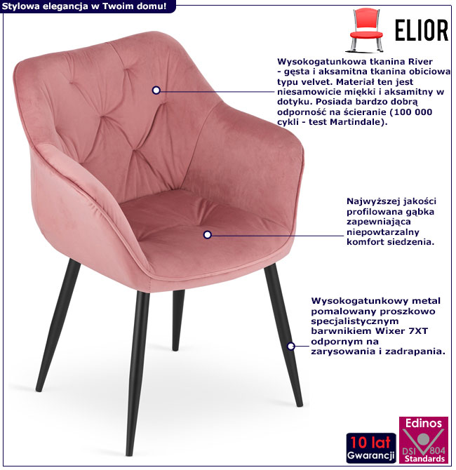 Infografika zestawu 2 szt różowych krzeseł Daris