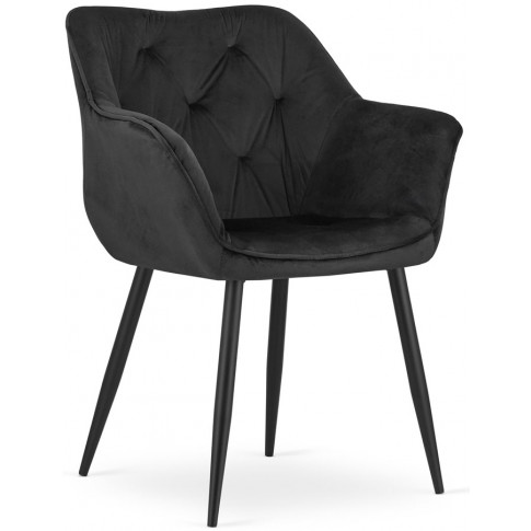 czarne pikowane krzesło aksamit metal 2 sztuki daris