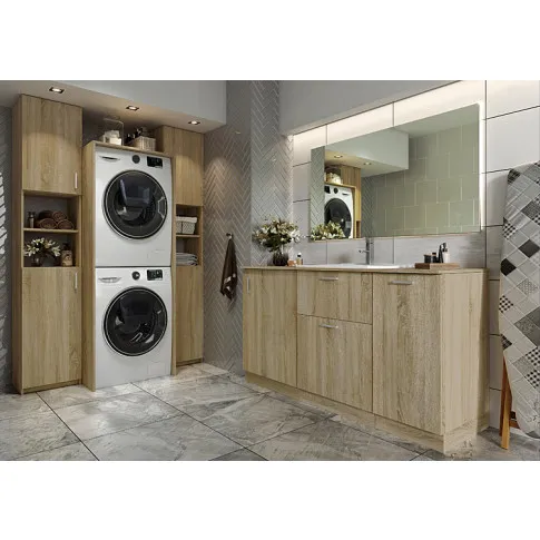 Wizualizacja aranżacji z zestawem mebli łazienkowych dąb sonoma Ariana