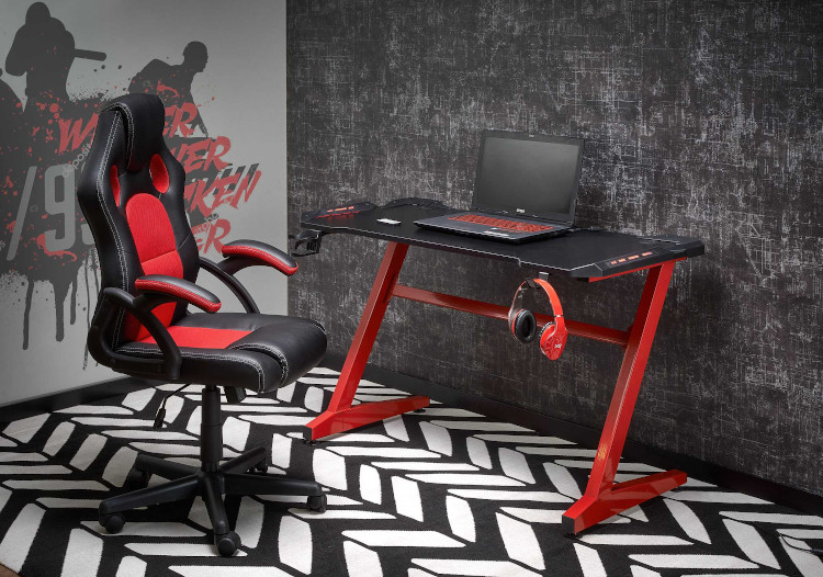 Produkt Czarno-czerwone biurko gamingowe - Septim - zdjęcie numer 2