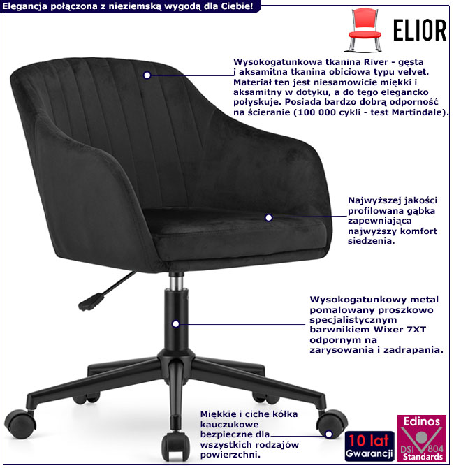 Infografika nowoczesnego aksamitnego krzesła obrotowego Irla