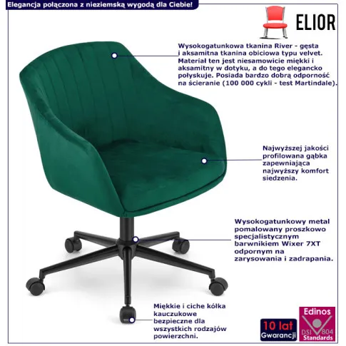 Zielony welurowy fotel do komputera Brasi