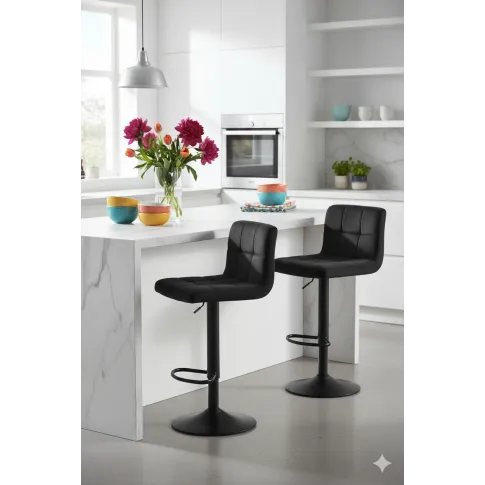 Czarny hoker kuchenny z aksamitnym siedziskiem   Lemmi 4X