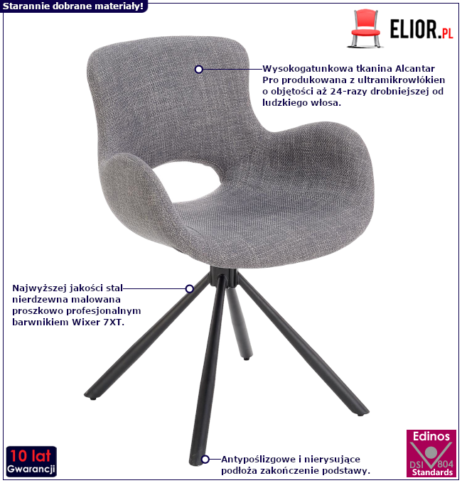 Produkt Szare nowoczesne krzesło - Lorkan