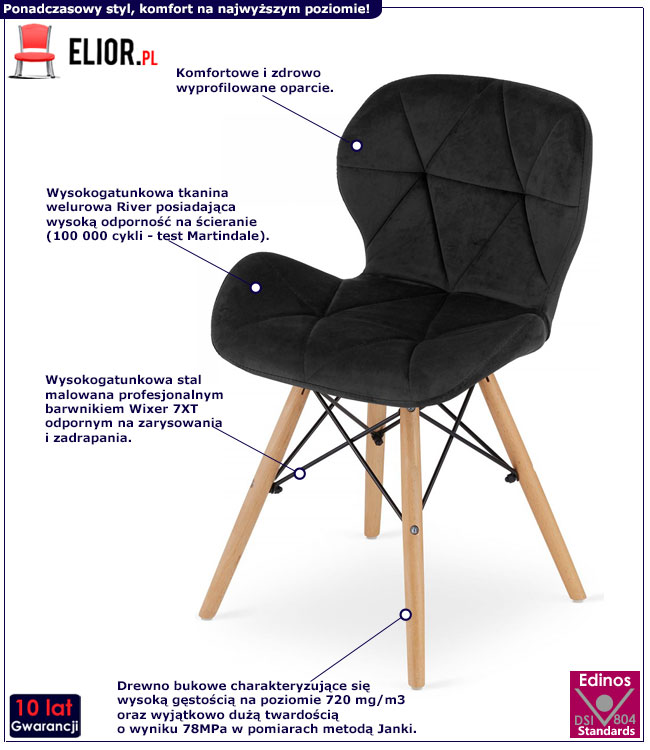 Czarne nowoczesne krzesło pikowane Zeno 4S x4